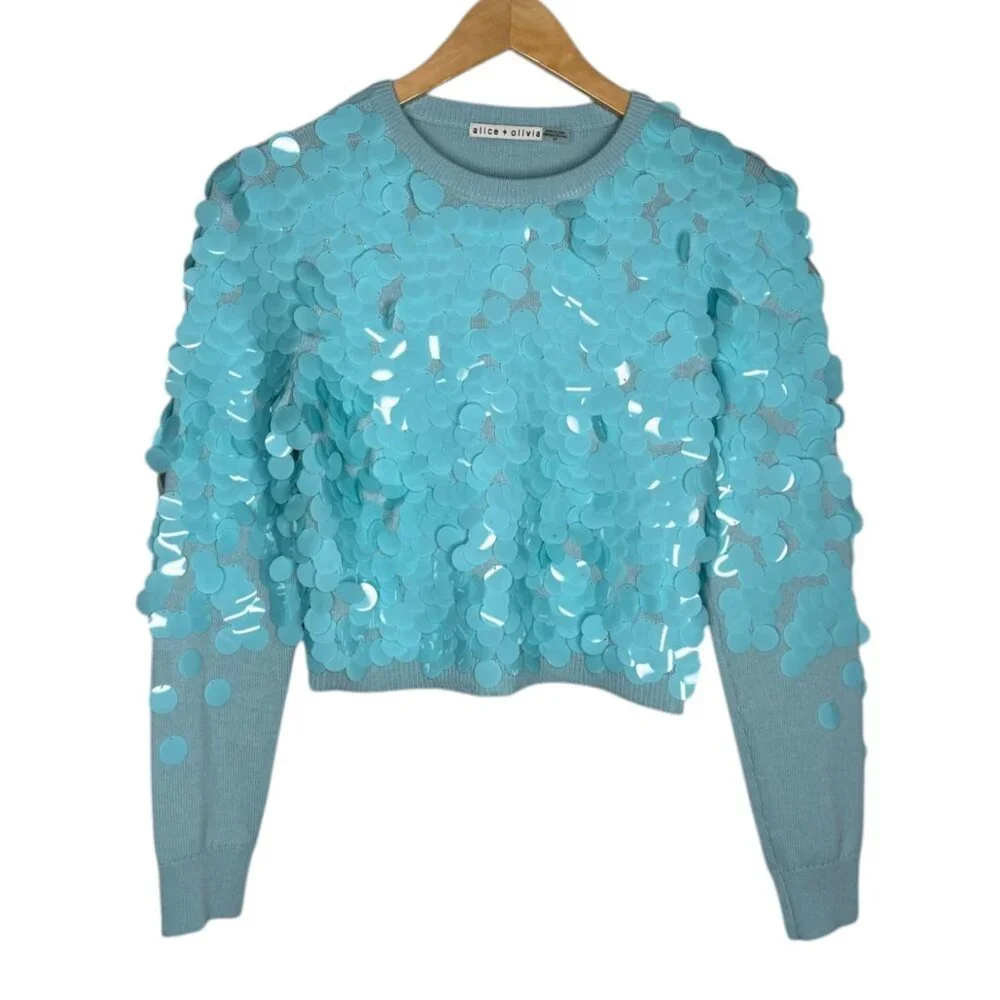 Alice + Olivia DELFINA CROPPED PAILLETTE PULLOVER S